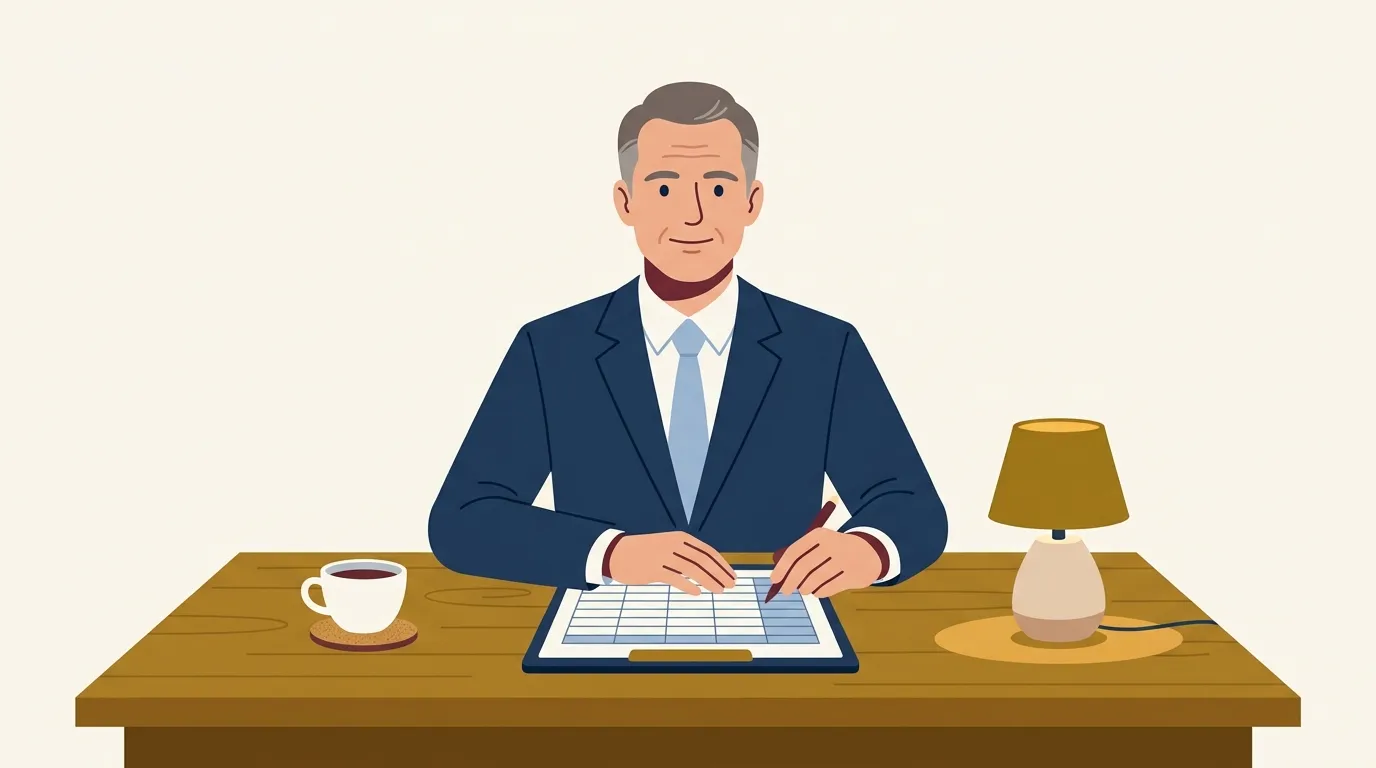 Advogado planejando os honorários advocatícios em sua mesa de escritório em um ambiente acolhedor e organizado.