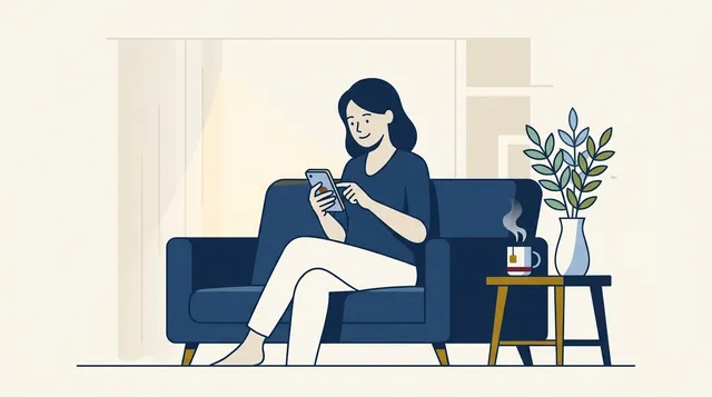 Mulher no sofá usando celular para consultar regras da lgpd direitos do titular e proteger suas informações pessoais do dia a dia.