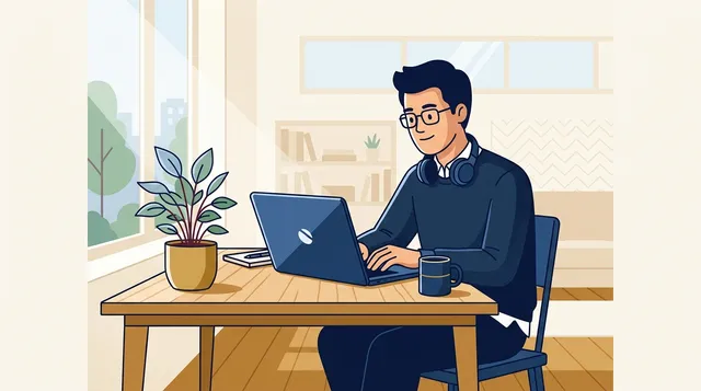 Trabalhador em casa usando notebook, representando as novas regras do home office e os direitos trabalhistas no modelo remoto.